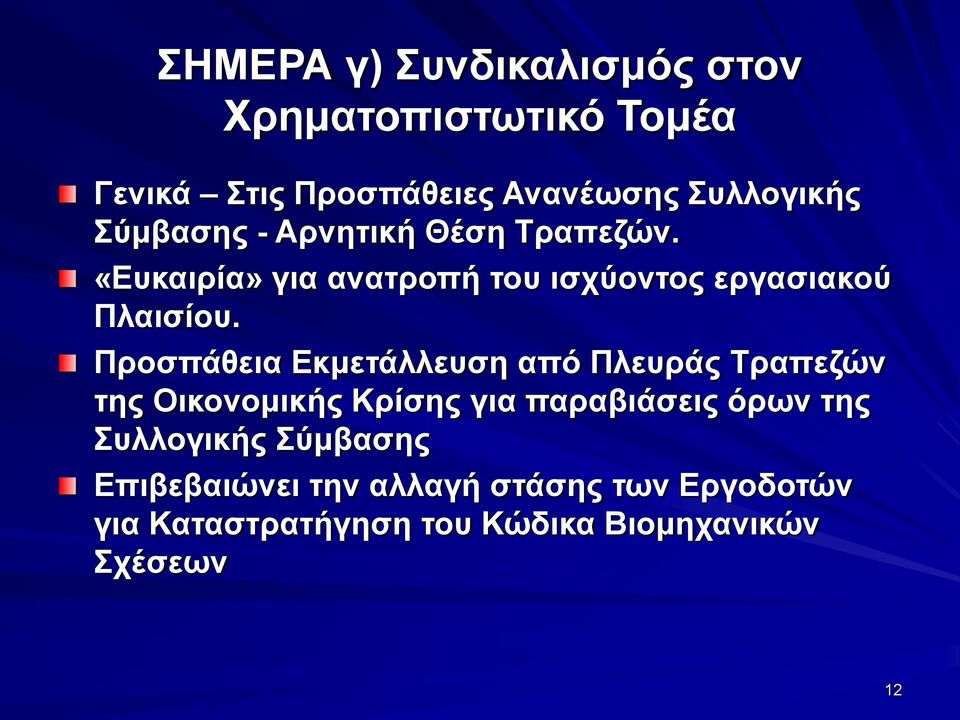 Προσπάθεια Εκμετάλλευση από Πλευράς Τραπεζών της Οικονομικής Κρίσης για παραβιάσεις όρων της