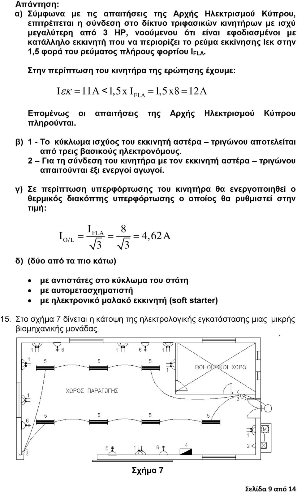 Στην περίπτωση του κινητήρα της ερώτησης έχουμε: I 11 < 1,5 x I 1,5 x8 12A FLA Επομένως οι απαιτήσεις της Αρχής Ηλεκτρισμού Κύπρου πληρούνται.