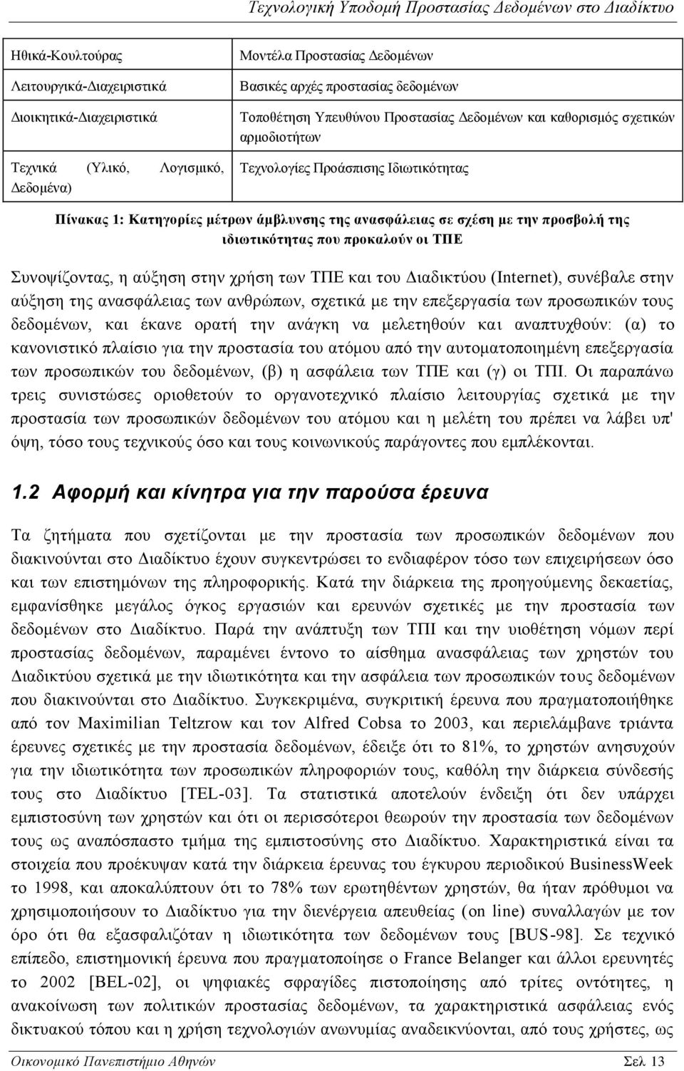προκαλούν οι ΤΠΕ Συνοψίζοντας, η αύξηση στην χρήση των ΤΠΕ και του Διαδικτύου (Internet), συνέβαλε στην αύξηση της ανασφάλειας των ανθρώπων, σχετικά με την επεξεργασία των προσωπικών τους δεδομένων,