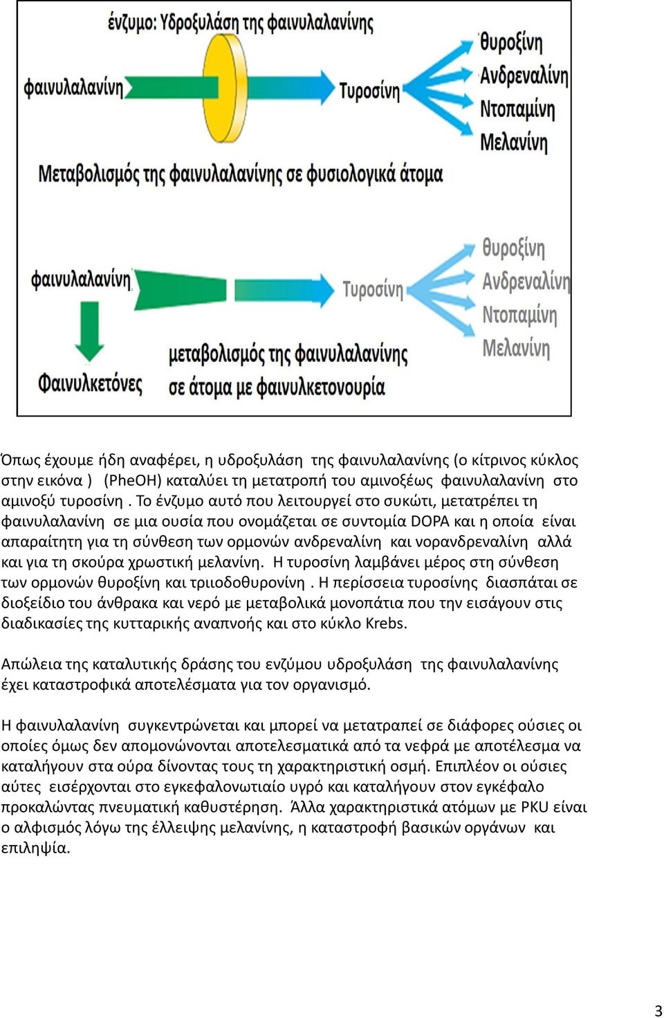 νορανδρεναλίνη αλλά και για τη σκούρα χρωστική μελανίνη. Η τυροσίνη λαμβάνει μέρος στη σύνθεση των ορμονών θυροξίνη και τριιοδοθυρονίνη.