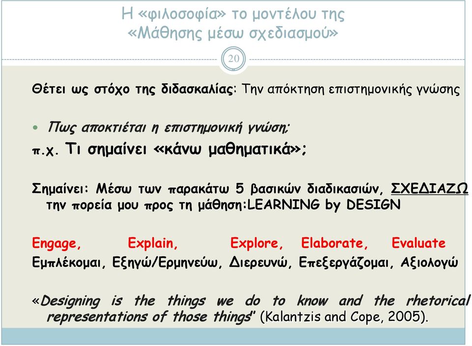 Τι σημαίνει «κάνω μαθηματικά»; Σημαίνει: Μέσω των παρακάτω 5 βασικών διαδικασιών, ΣΧΕΔΙΑΖΩ την πορεία μου προς τη μάθηση:learning by