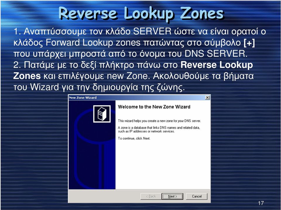 zones πατώνταςστοσύµβολο [+] που υπάρχει µπροστά από τo όνοµα του DNS SERVER. 2.