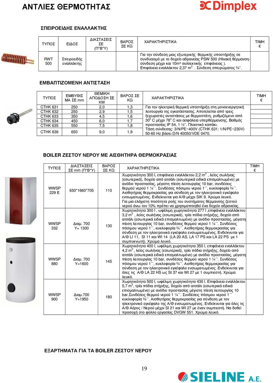 ΕΜΒΑΠΤΙΖΟΜΕΝΗ ΑΝΤΙΣΤΑΣΗ ΕΜΒΥΘΙΣ ΜΑ ΘΕΜΙΚΗ ΣΕ KW ΣΕ KG CTHK 631 250 2,0 1,3 CTHK 632 250 2,9 1,5 CTHK 633 350 4,5 1,6 CTHK 634 450 6,0 1,7 CTHK 635 550 7,5 1,8 CTHK 636 650 9,0 1,9 Για την ηλεκτρική