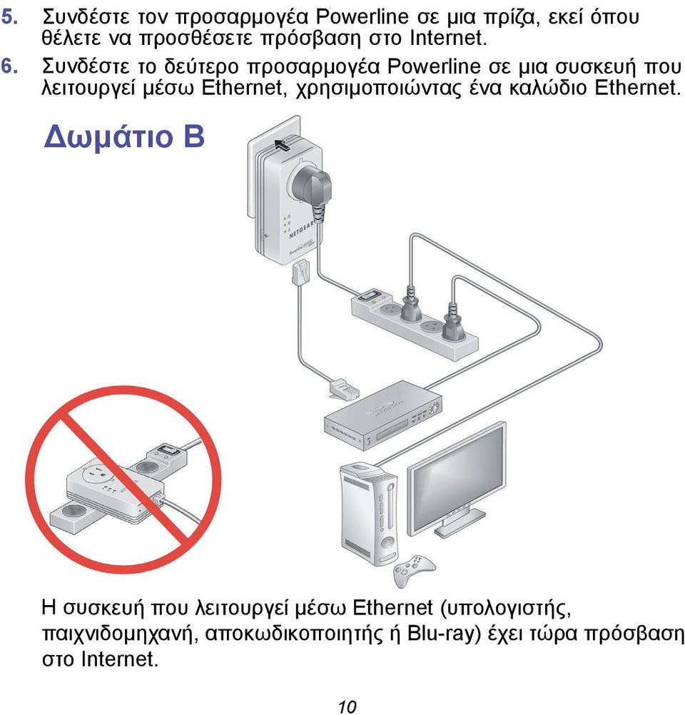 Συνδέστε το δεύτερο προσαρμογέα Powerline σε μια συσκευή που λειτουργεί μέσω Ethernet,