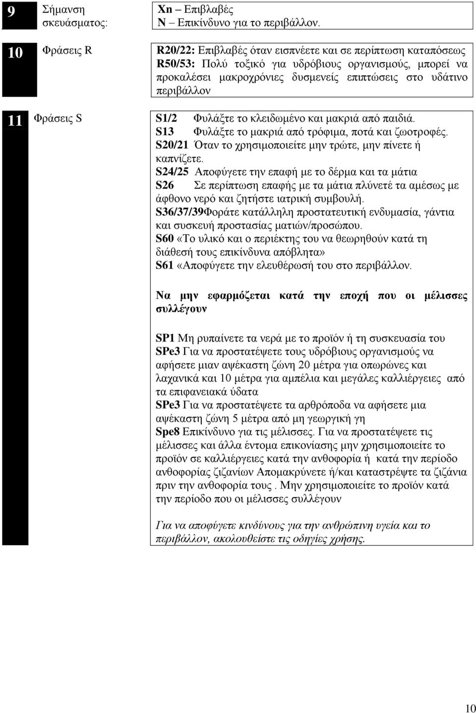 χρησιμοποιείτε μην τρώτε, μην πίνετε καπνίζετε S24/ Αποφύγετε την επαφ με το δέρμα και τα μάτια S26 Σε περίπτωση επαφς με τα μάτια πλύνετέ τα αμέσως με άφθονο νερό και ζητστε ιατρικ συμβουλ