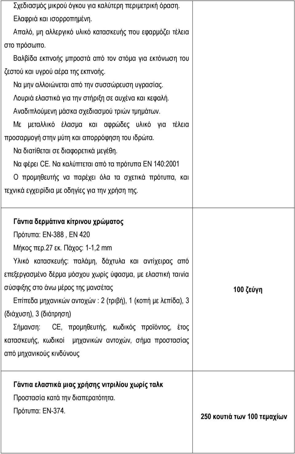 Αναδιπλούµενη µάσκα σχεδιασµού τριών τµηµάτων. Με µεταλλικό έλασµα και αφρώδες υλικό για τέλεια προσαρµογή στην µύτη και απορρόφηση του ιδρώτα. Να διατίθεται σε διαφορετικά µεγέθη. Να φέρει CE.