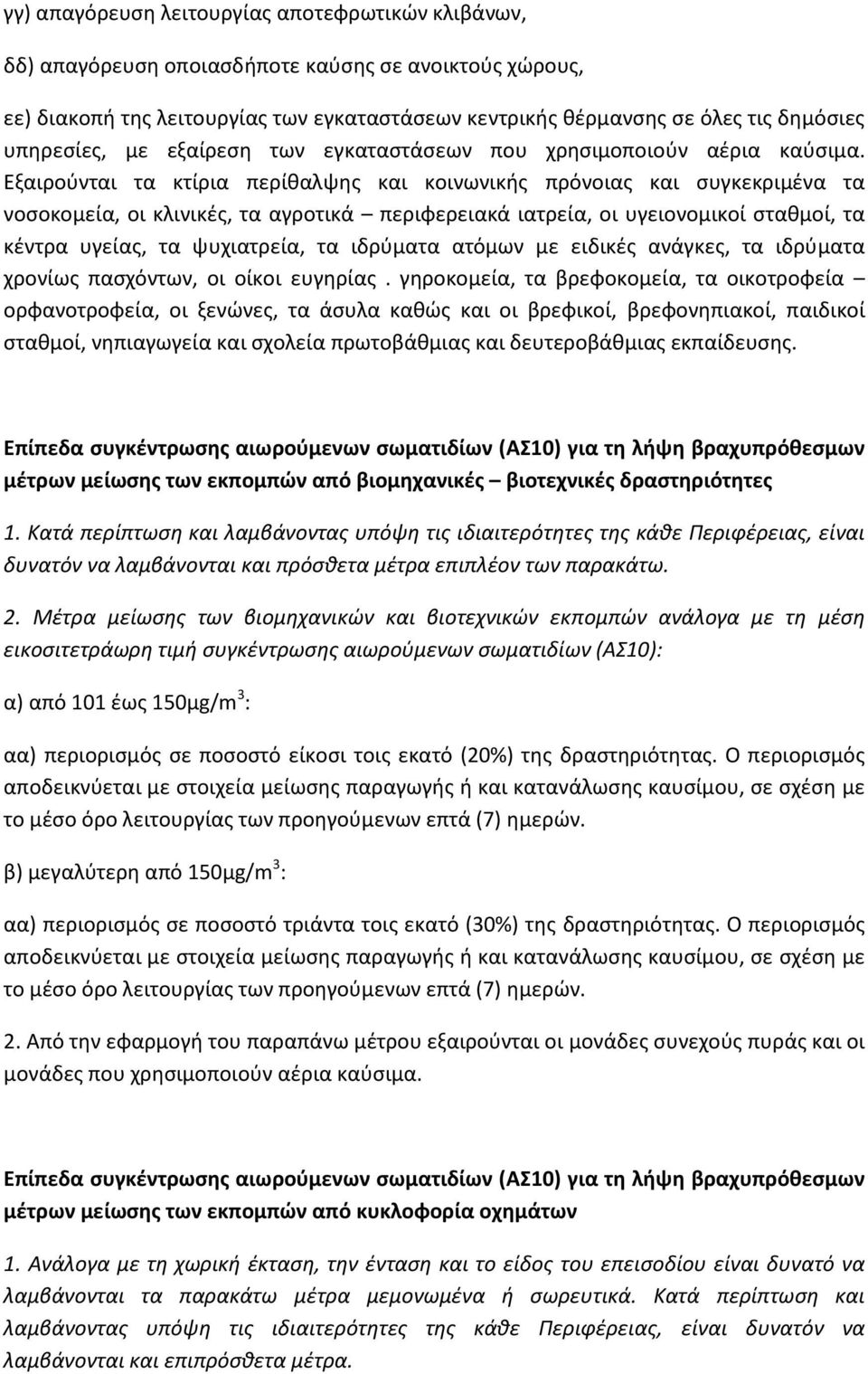 Εξαιρούνται τα κτίρια περίθαλψης και κοινωνικής πρόνοιας και συγκεκριμένα τα νοσοκομεία, οι κλινικές, τα αγροτικά περιφερειακά ιατρεία, οι υγειονομικοί σταθμοί, τα κέντρα υγείας, τα ψυχιατρεία, τα