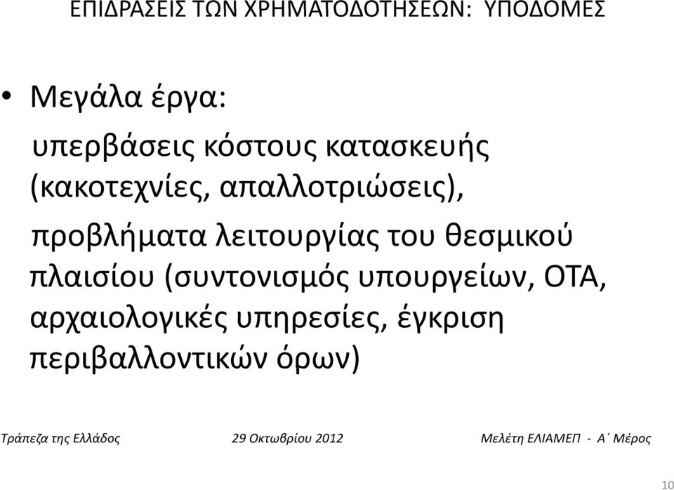 προβλήματα λειτουργίας του θεσμικού πλαισίου (συντονισμός