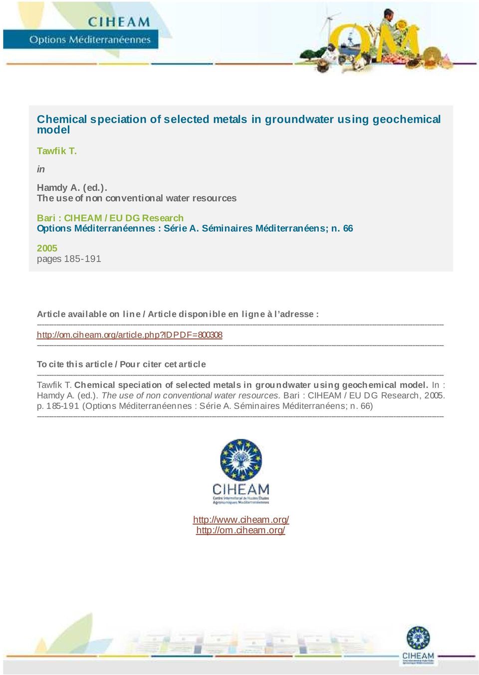 66 05 pages 185-191 Article available on line / Article disponible en ligne à l adresse :