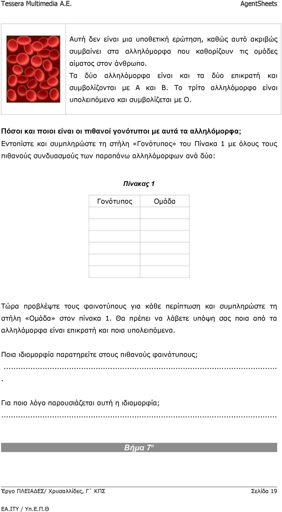 Πόσοι και ποιοι είναι οι πιθανοί γονότυποι με αυτά τα αλληλόμορφα; Εντοπίστε και συμπληρώστε τη στήλη «Γονότυπος» του Πίνακα 1 με όλους τους πιθανούς συνδυασμούς των παραπάνω αλληλόμορφων ανά δύο: