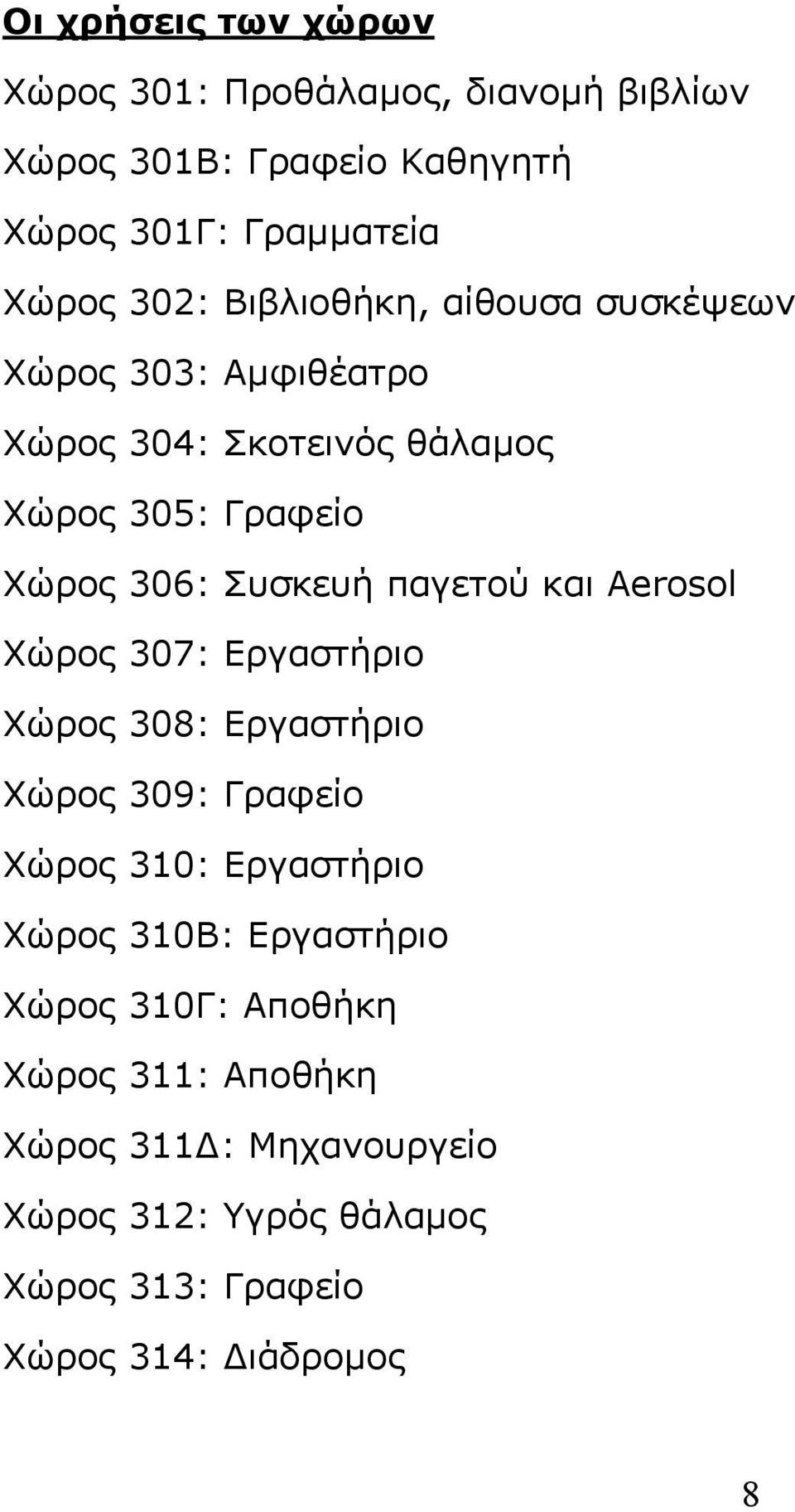 παγετού και Aerosol Χώρος 307: Εργαστήριο Χώρος 308: Εργαστήριο Χώρος 309: Γραφείο Χώρος 310: Εργαστήριο Χώρος 310Β: