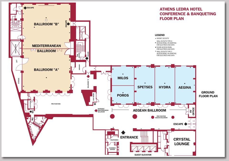 ELECTRICS AND DATA SERVERY LIIFT BALLROOM "A" STORAGE BALLROOM "B" MILOS SPETSES HYDRA AEGINA COAT ROOM POROS GROUND FLOOR PLAN COATS ROOM WC