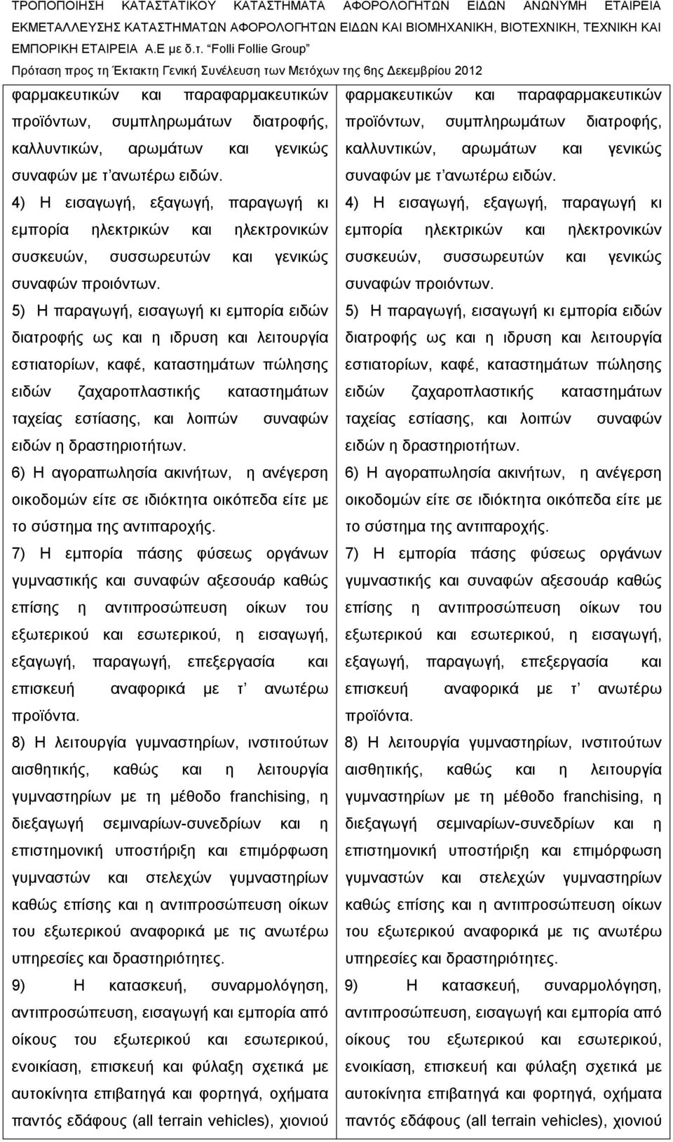 4) Η εισαγωγή, εξαγωγή, παραγωγή κι εμπορία ηλεκτρικών και ηλεκτρονικών εμπορία ηλεκτρικών και ηλεκτρονικών συσκευών, συσσωρευτών και γενικώς συσκευών, συσσωρευτών και γενικώς συναφών προιόντων.