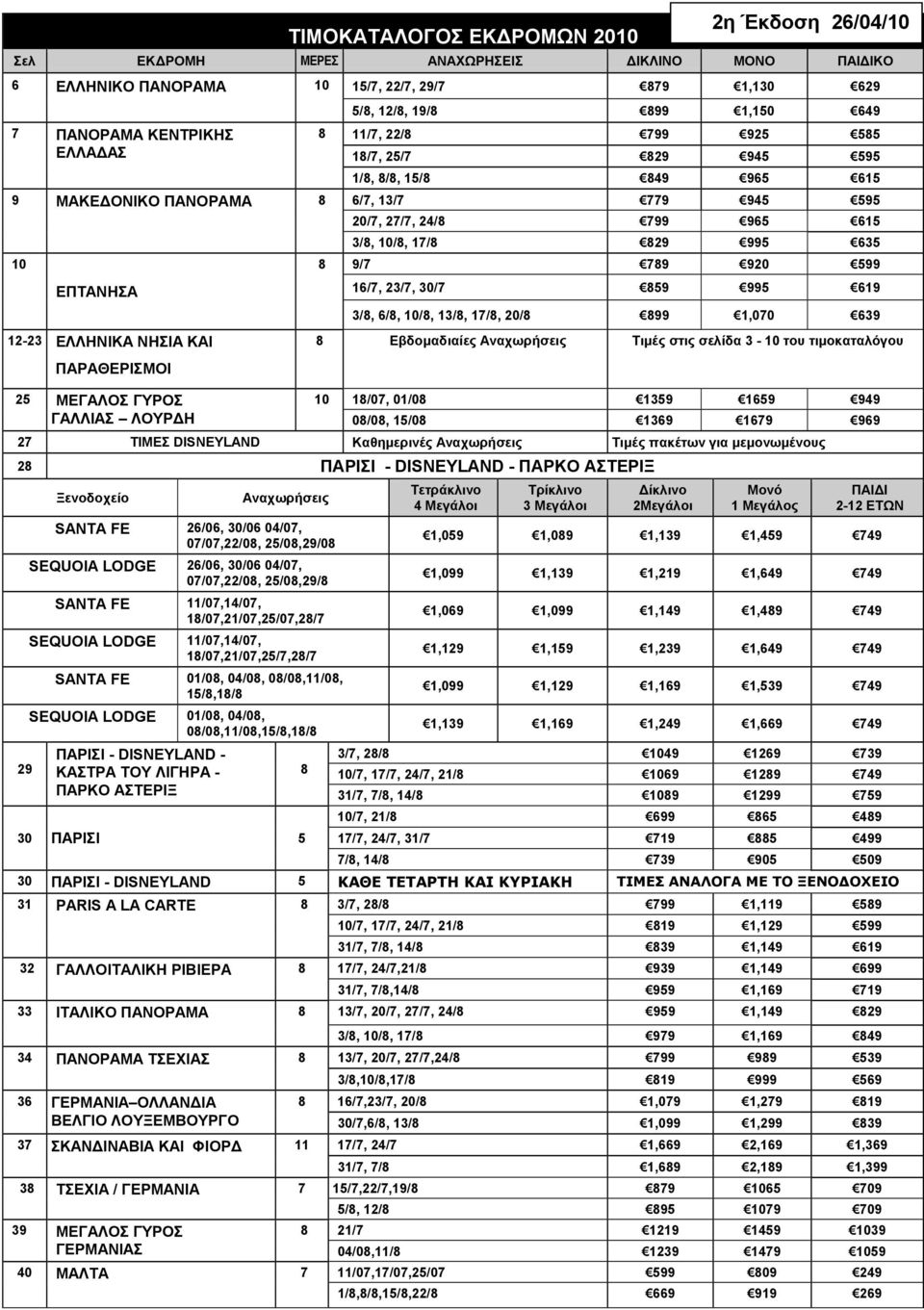 20/7, 27/7, 24/8 799 965 615 3/8, 10/8, 17/8 829 995 635 8 9/7 789 920 599 16/7, 23/7, 30/7 859 995 619 3/8, 6/8, 10/8, 13/8, 17/8, 20/8 899 1,070 639 8 Εβδομαδιαίες Αναχωρήσεις Τιμές στις σελίδα