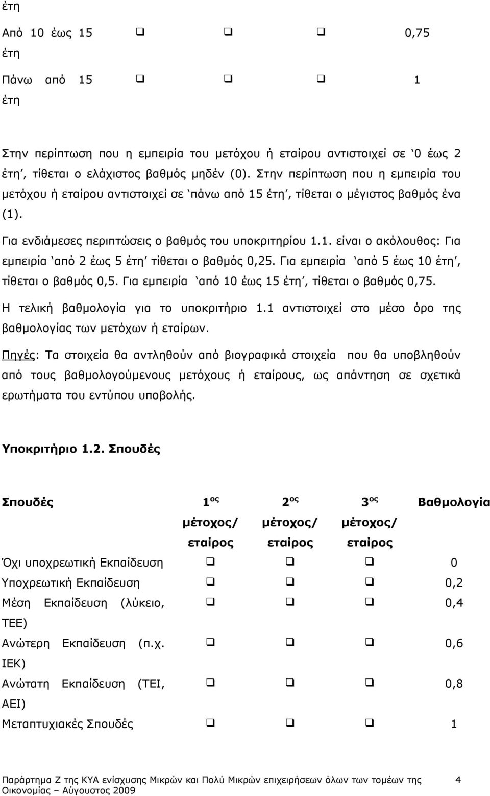 . είναι ο ακόλουθος: Για εµπειρία από 2 έως 5 έτη τίθεται ο βαθµός 5. Για εµπειρία από 5 έως έτη, τίθεται ο βαθµός,5. Για εµπειρία από έως 5 έτη, τίθεται ο βαθµός,75.