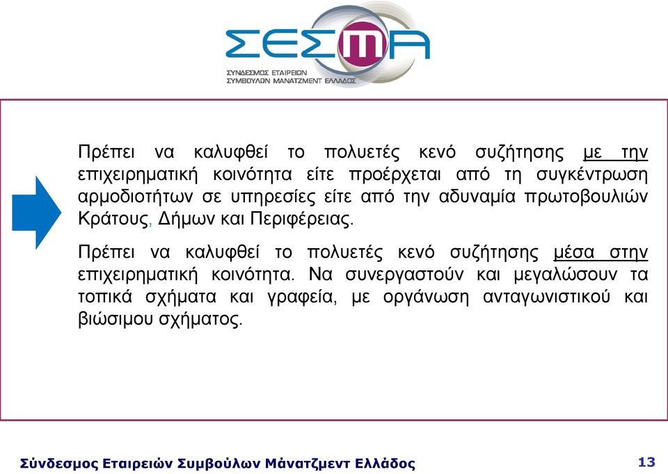 Περιφέρειας. Πρέπει να καλυφθεί το πολυετές κενό συζήτησης μέσα στην επιχειρηματική κοινότητα.