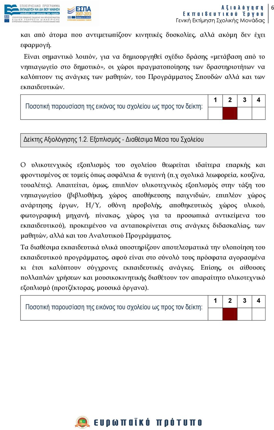 Προγράμματος πουδών αλλά και των εκπαιδευτικών. Δείκηηρ Αξιολόγηζηρ 1.2.