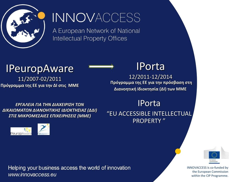 πρόσβαση στη Διανοητική Ιδιοκτησία (ΔΙ) των ΜΜΕ IPorta EU ACCESSIBLE INTELLECTUAL PROPERTY Helping your business
