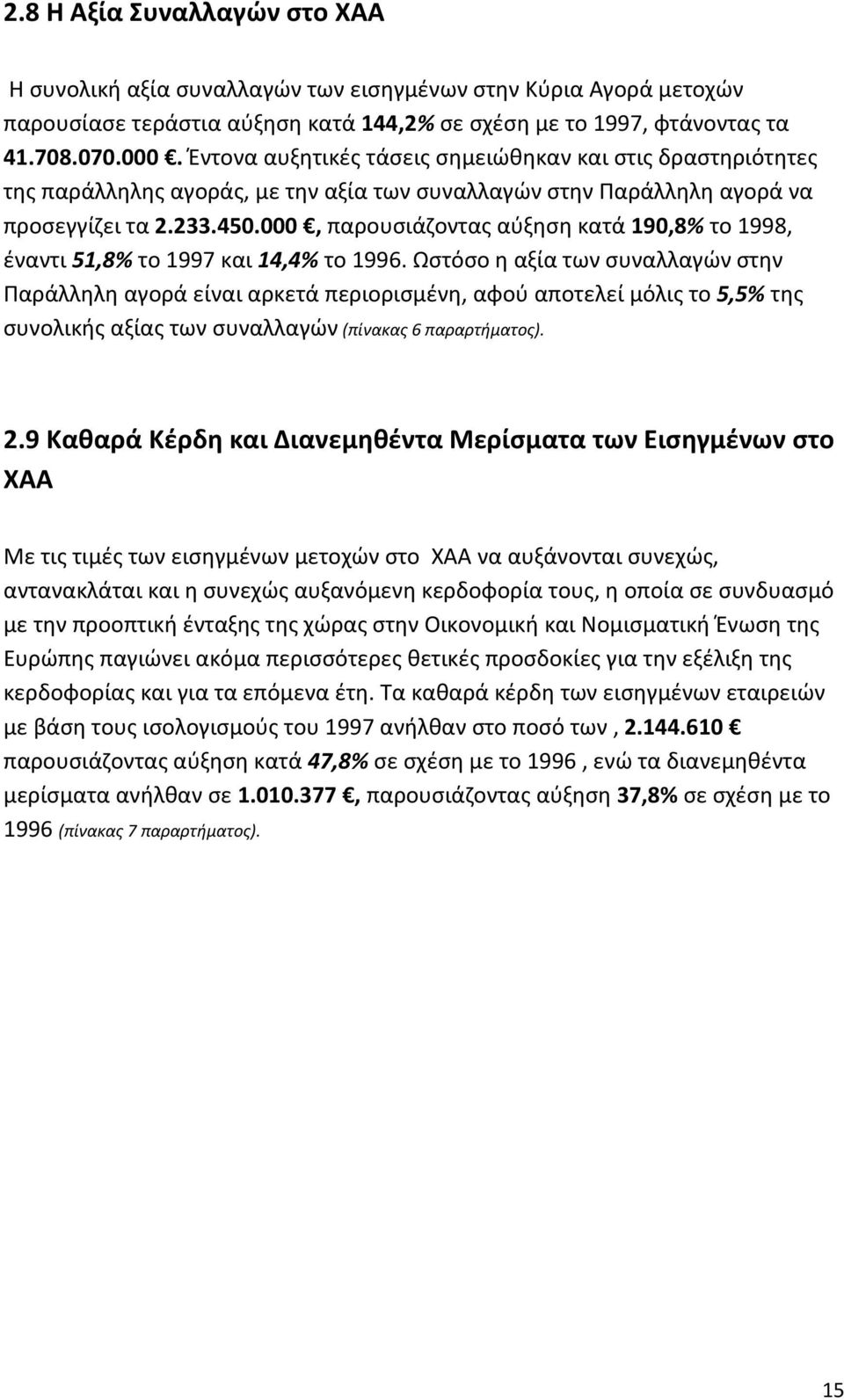 000, παρουσιάζοντας αύξηση κατά 190,8% το 1998, έναντι 51,8% το 1997 και 14,4% το 1996.