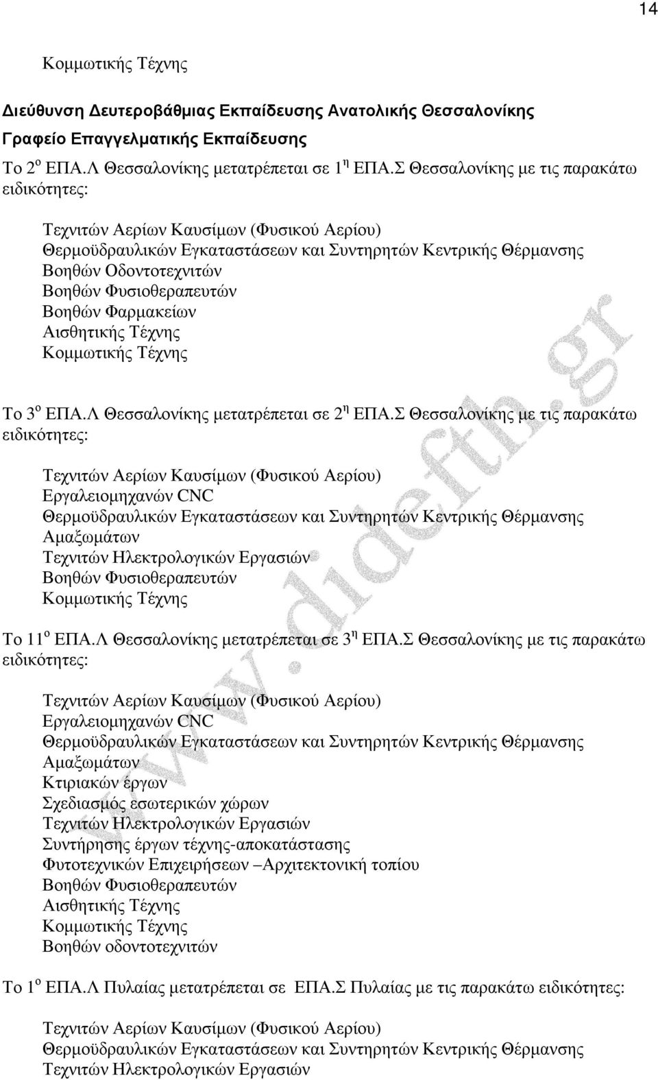 Σ Θεσσαλονίκης µε τις παρακάτω Το 11 ο ΕΠΑ.Λ Θεσσαλονίκης µετατρέπεται σε 3 η ΕΠΑ.