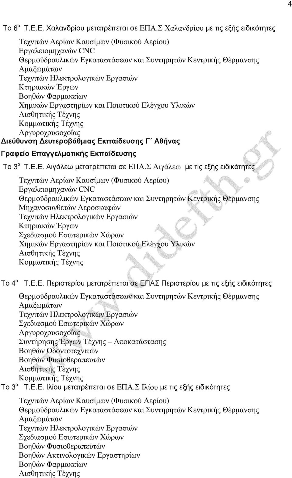 ο Τ.Ε.Ε. Αιγάλεω µετατρέπεται σε ΕΠΑ.