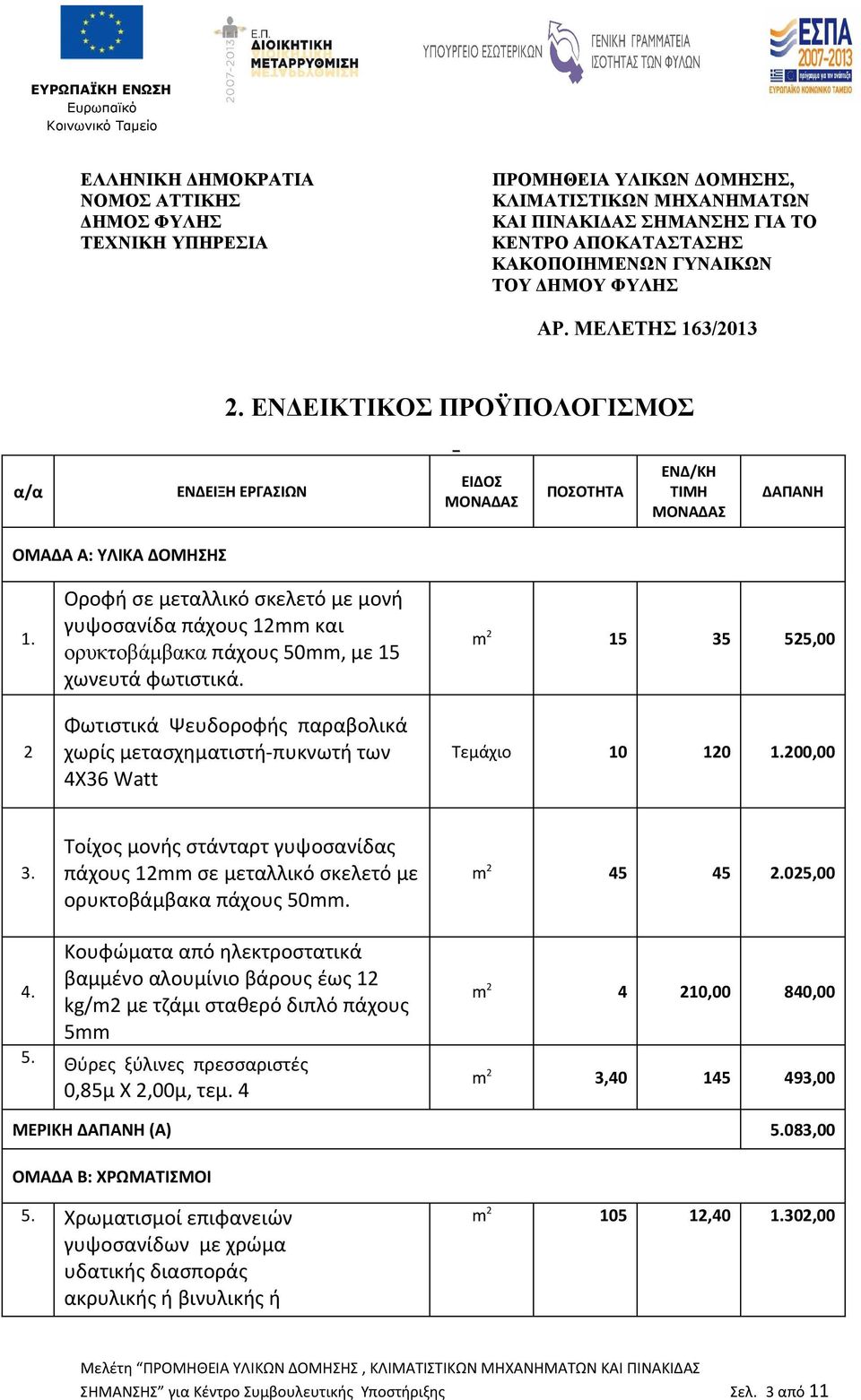 2 Οροφή σε μεταλλικό σκελετό με μονή γυψοσανίδα πάχους 12mm και ορυκτοβάμβακα πάχους 50mm, με 15 χωνευτά φωτιστικά.