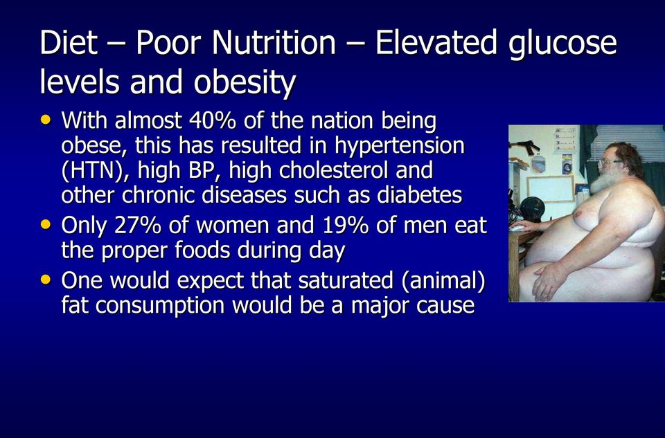 other chronic diseases such as diabetes Only 27% of women and 19% of men eat the proper