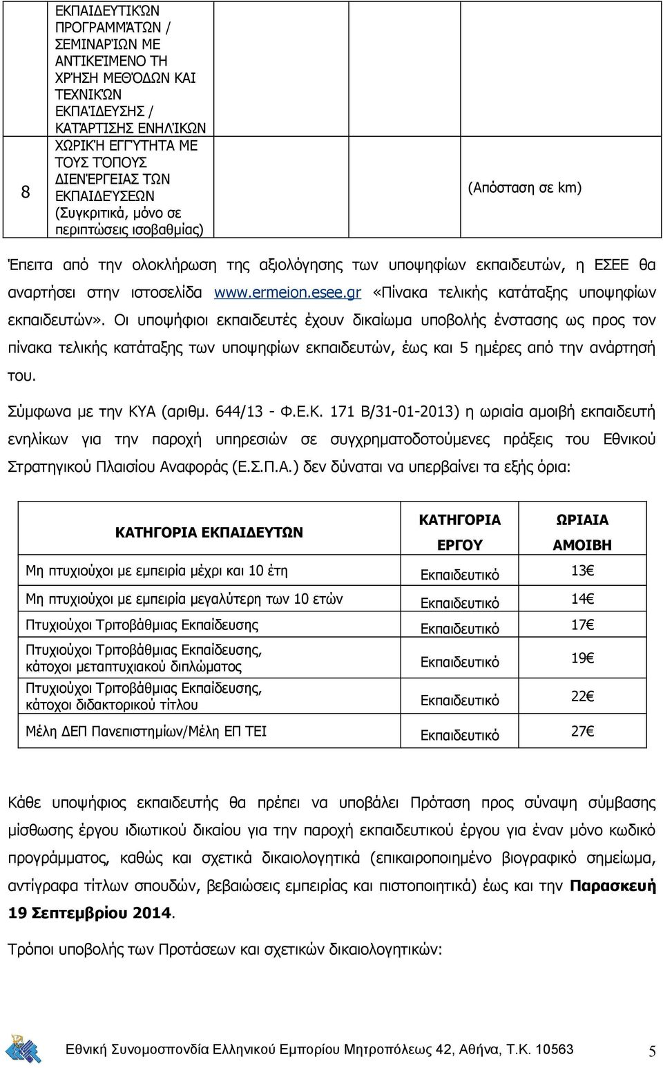 gr «Πίνακα τελικής κατάταξης υποψηφίων εκπαιδευτών».