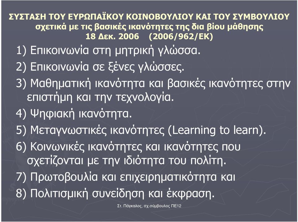 3) Μαθηµατική ικανότητα και βασικές ικανότητες στην επιστήµη και την τεχνολογία. 4) Ψηφιακή ικανότητα.
