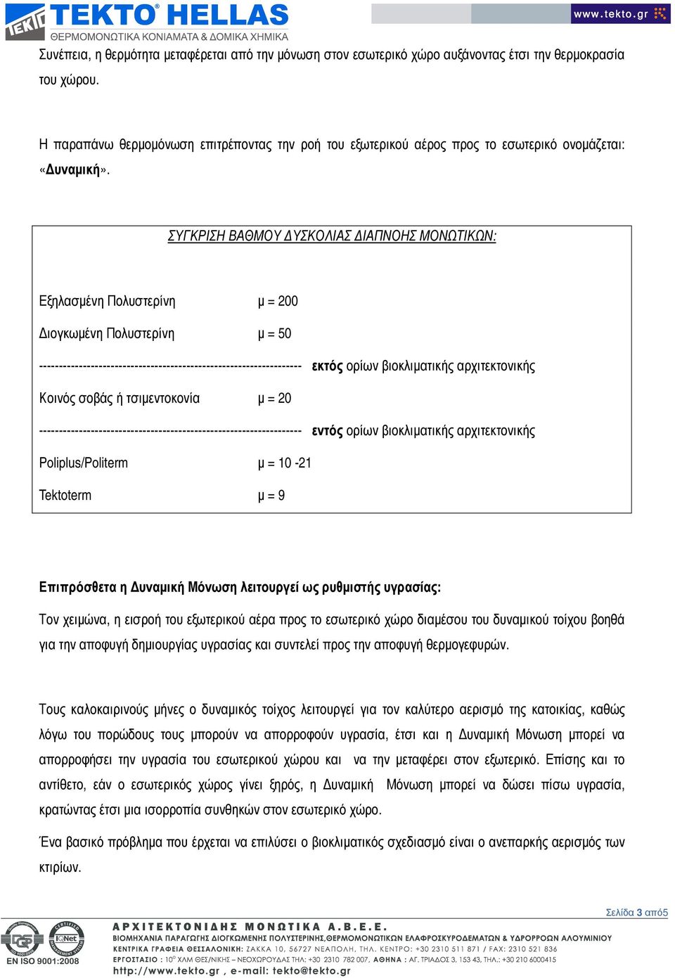 ΣΥΓΚΡΙΣΗ ΒΑΘΜΟΥ ΥΣΚΟΛΙΑΣ ΙΑΠΝΟΗΣ ΜΟΝΩΤΙΚΩΝ: Εξηλασµένη Πολυστερίνη µ = 200 ιογκωµένη Πολυστερίνη µ = 50 ------------------------------------------------------------------ εκτός ορίων βιοκλιµατικής