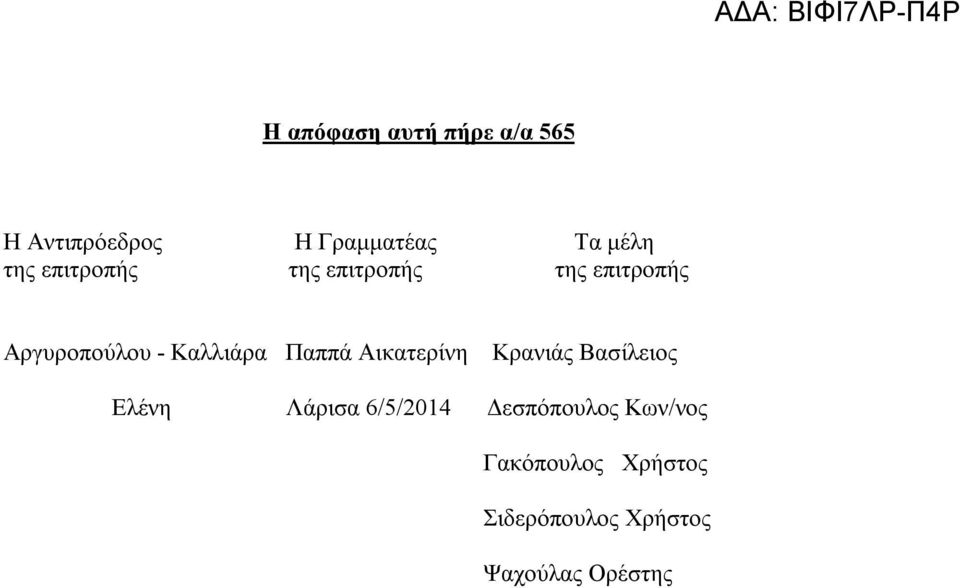 Παππά Αικατερίνη Κρανιάς Βασίλειος Ελένη Λάρισα 6/5/2014