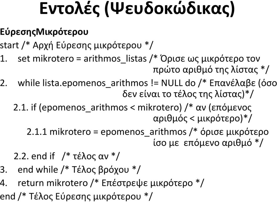 = NULL do /* Επανέλαβε(όσο δεν είναι το τέλος της λίστας)*/ 2.1.