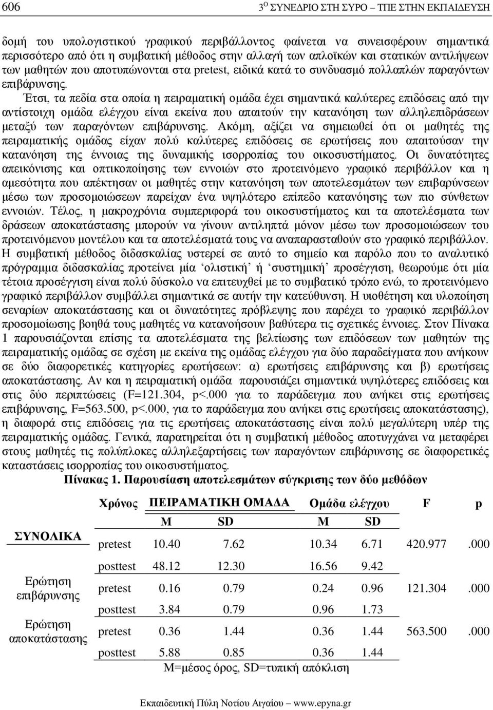 Έτσι, τα πεδία στα οποία η πειραματική ομάδα έχει σημαντικά καλύτερες επιδόσεις από την αντίστοιχη ομάδα ελέγχου είναι εκείνα που απαιτούν την κατανόηση των αλληλεπιδράσεων μεταξύ των παραγόντων