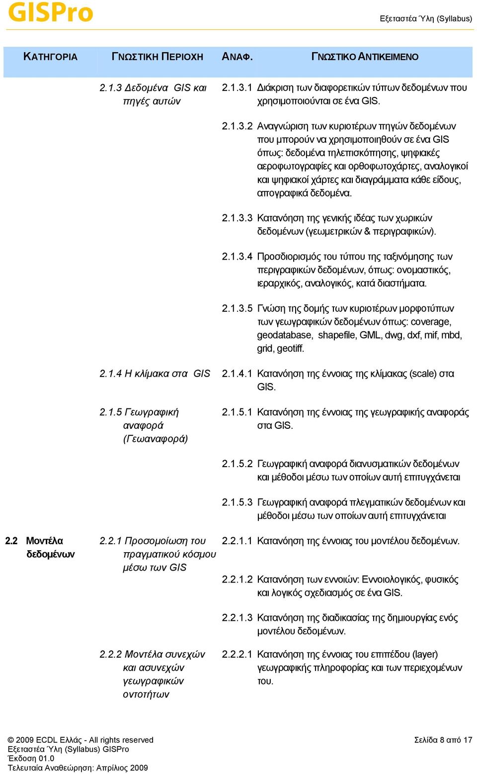 1 ιάκριση των διαφορετικών τύπων δεδομένων που χρησιμοποιούνται σε ένα GIS. 2.1.3.