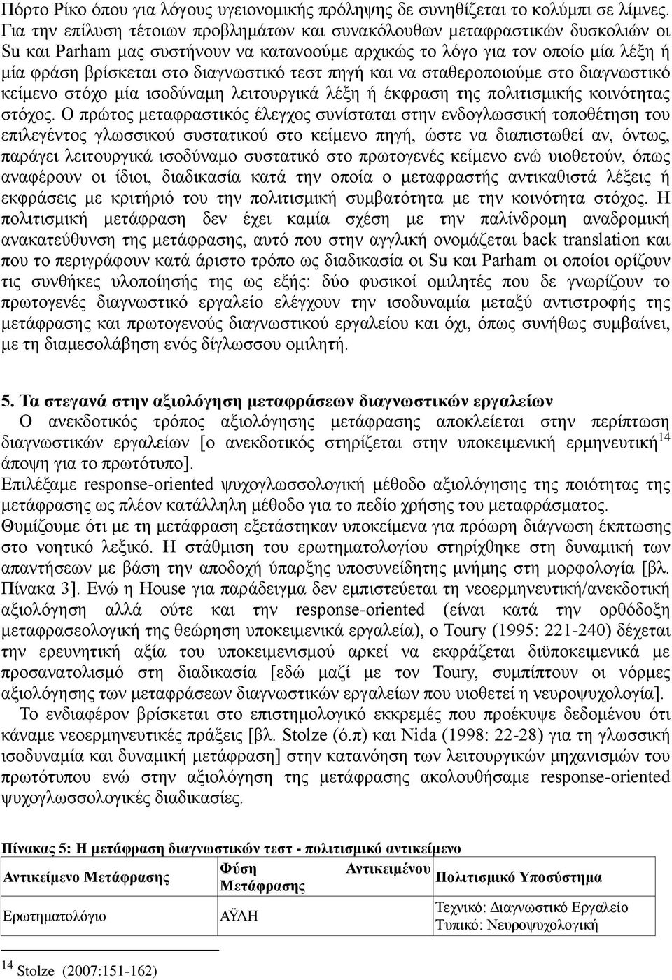 τεστ πηγή και να σταθεροποιούμε στο διαγνωστικό κείμενο στόχο μία ισοδύναμη λειτουργικά λέξη ή έκφραση της πολιτισμικής κοινότητας στόχος.