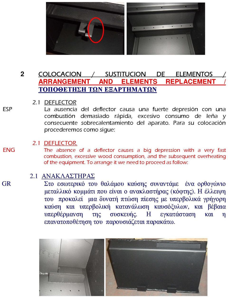 Para su colocación procederemos como sigue: 2.1 DEFLECTOR.