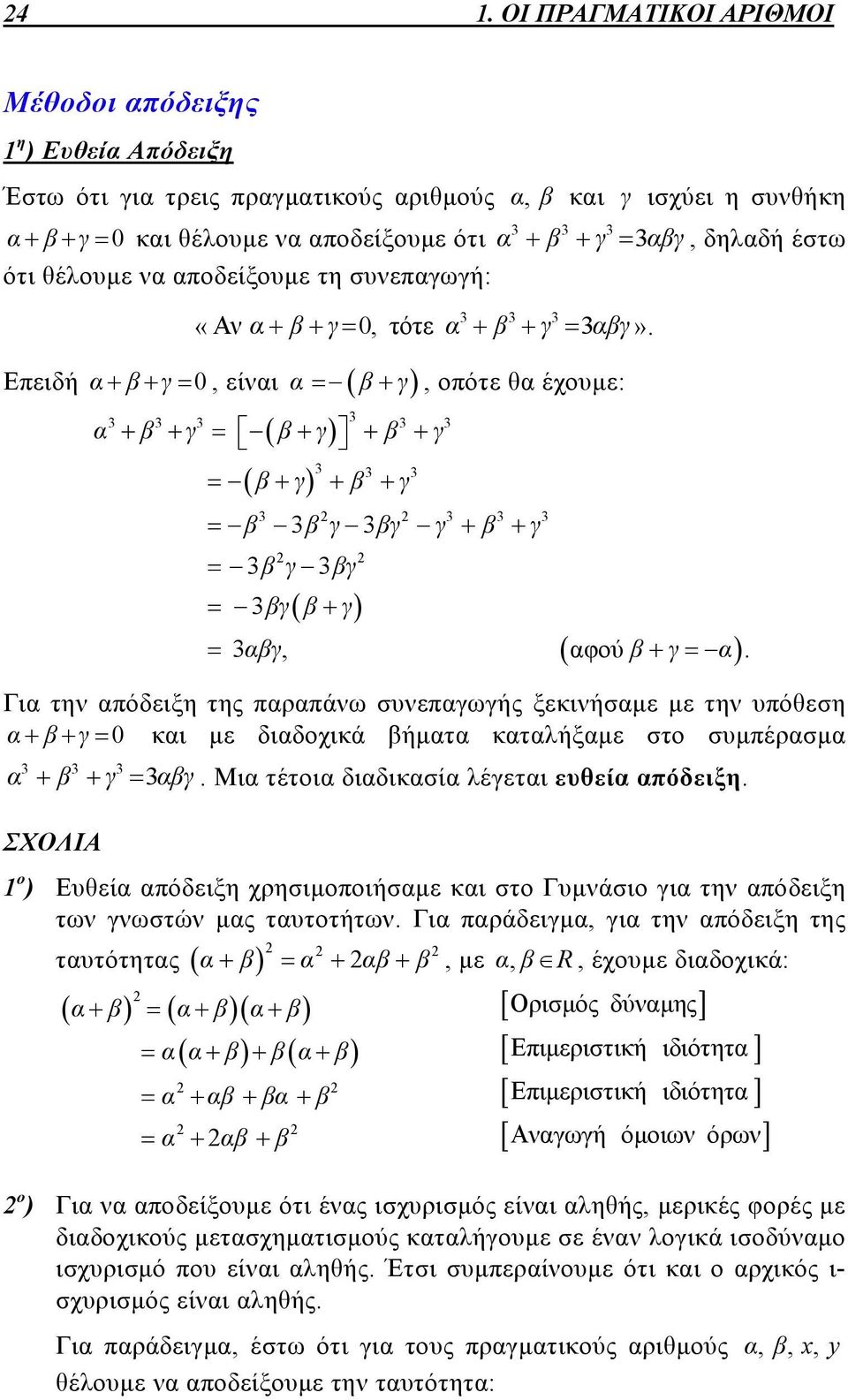 Γι τη πόδειξη της πρπάω συεπγωγής ξεκιήσμε με τη υπόθεση γ 0 κι με διδοχικά ήμτ κτλήξμε στο συμπέρσμ γ γ. Μι τέτοι διδικσί λέγετι ευθεί πόδειξη.