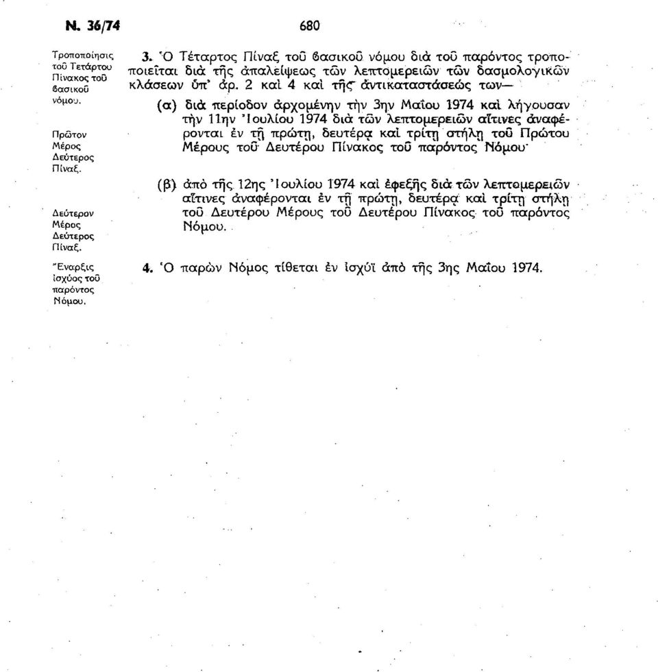 2 καΐ 4 και TTJC αντικαταστάσες τν (α) δια περίδν άρχμένην την ην Μαΐυ 1974 καΐ λήγυσαν την Π ην 'Ιυλίυ 1974 δια τν λεπτμερειών αΐτινες αναφέρνται εν τη πρώτη, δευτέρα καΐ τρίτη