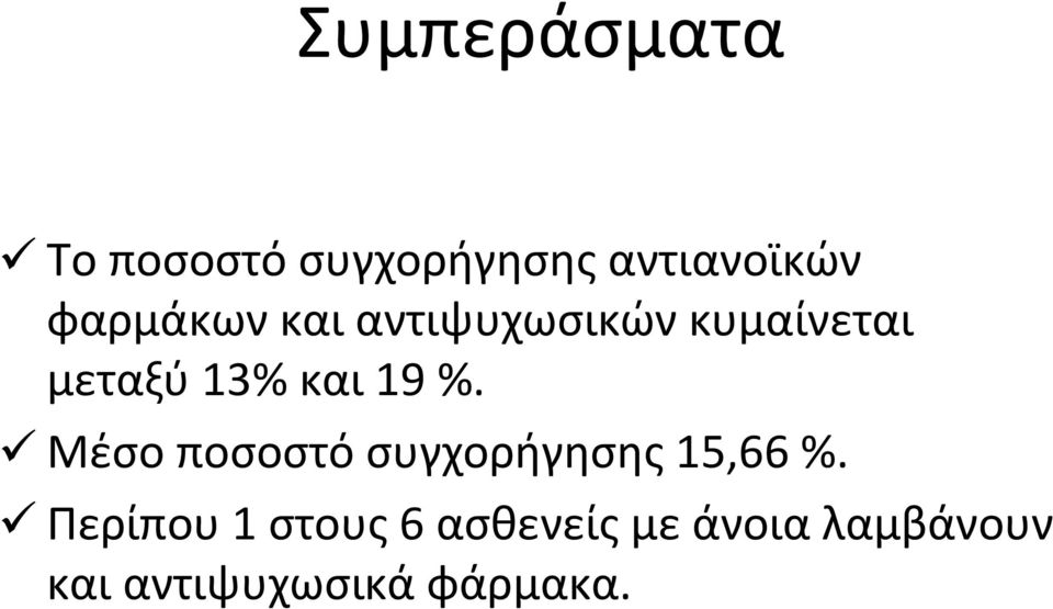 19 %. Μέσο ποσοστό συγχορήγησης 15,66 %.