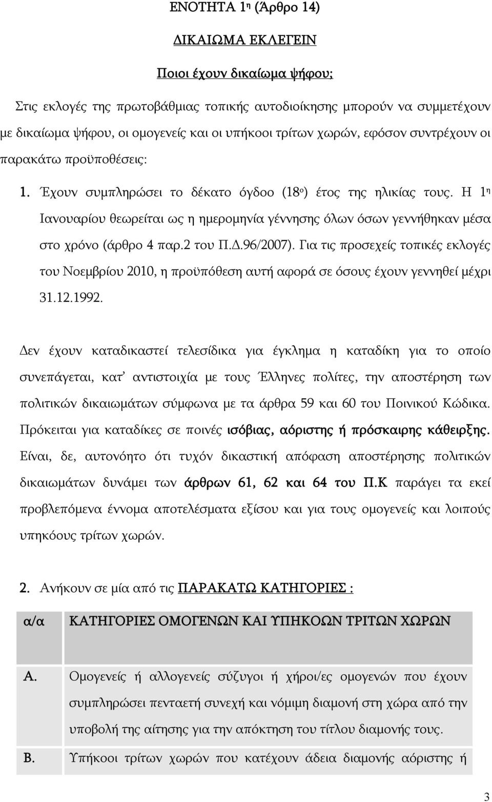 Η 1 η Ιανουαρίου θεωρείται ως η ημερομηνία γέννησης όλων όσων γεννήθηκαν μέσα στο χρόνο (άρθρο 4 παρ.2 του Π.Δ.96/2007).