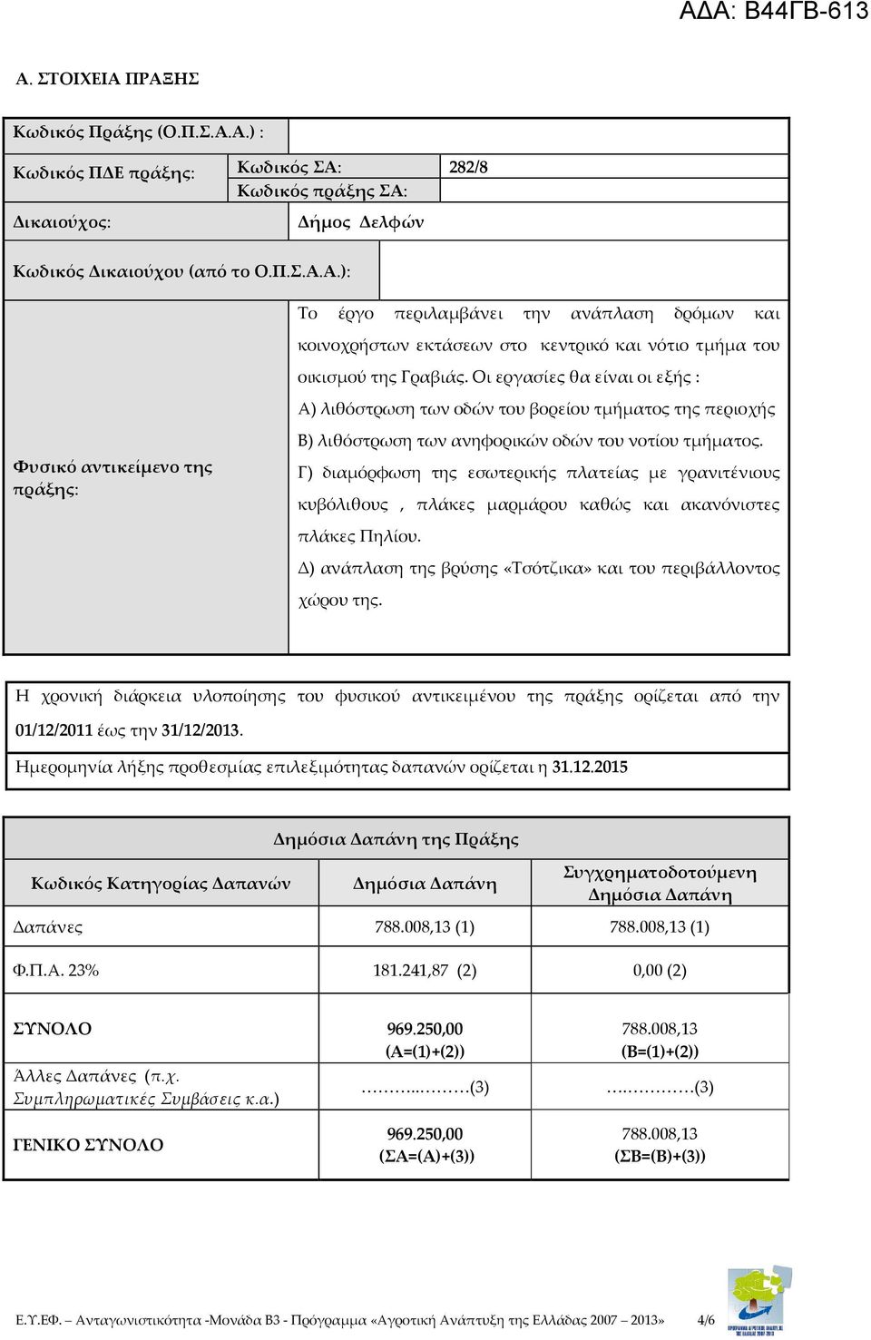 Γ) διαμόρφωση της εσωτερικής πλατείας με γρανιτένιους κυβόλιθους, πλάκες μαρμάρου καθώς και ακανόνιστες πλάκες Πηλίου. Δ) ανάπλαση της βρύσης «Τσότζικα» και του περιβάλλοντος χώρου της.