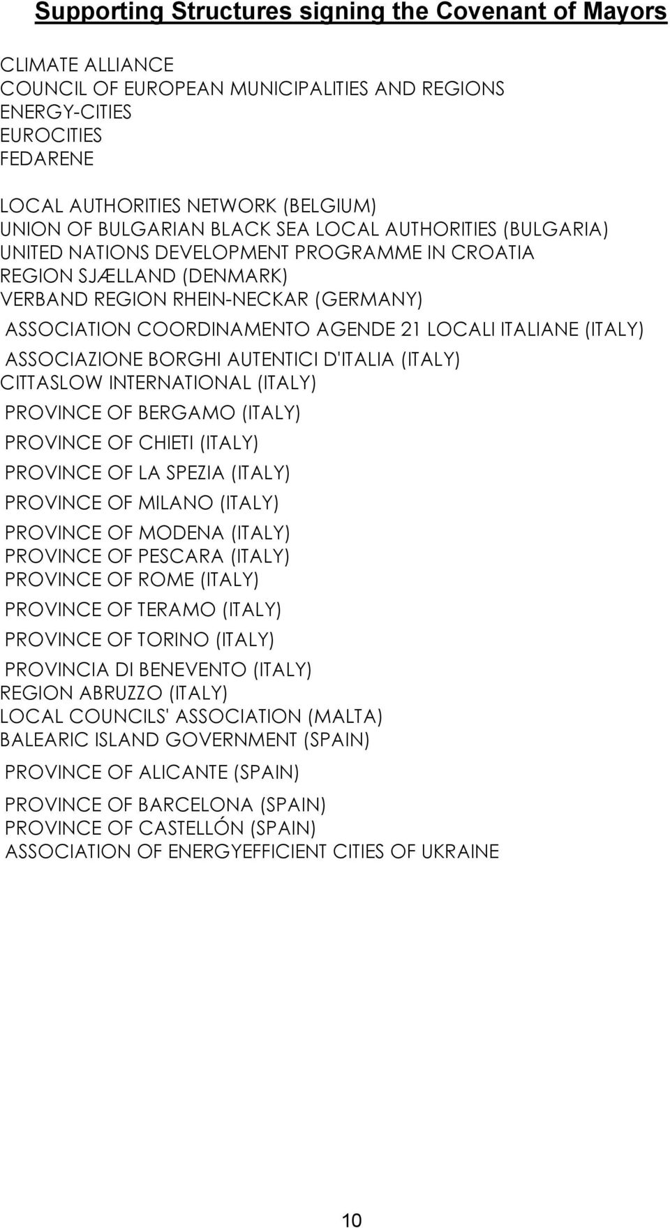 LOCALI ITALIANE (ITALY) ASSOCIAZIONE BORGHI AUTENTICI D'ITALIA (ITALY) CITTASLOW INTERNATIONAL (ITALY) PROVINCE OF BERGAMO (ITALY) PROVINCE OF CHIETI (ITALY) PROVINCE OF LA SPEZIA (ITALY) PROVINCE OF