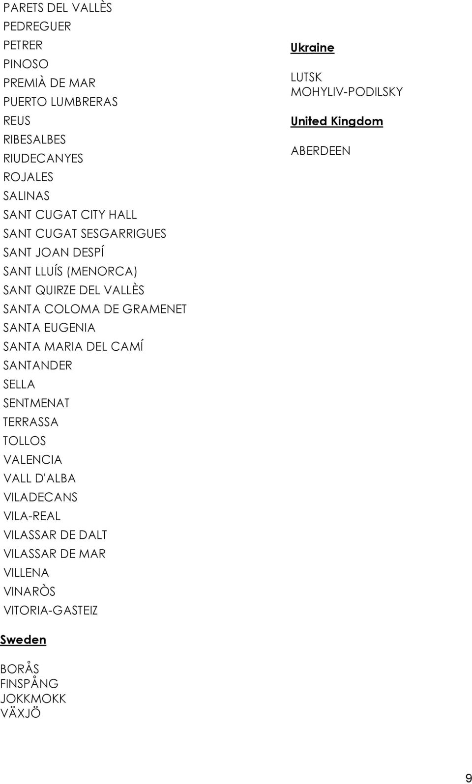 EUGENIA SANTA MARIA DEL CAMÍ SANTANDER SELLA SENTMENAT TERRASSA TOLLOS VALENCIA VALL D'ALBA VILADECANS VILA-REAL VILASSAR DE DALT