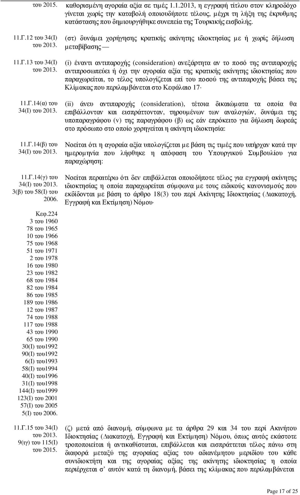 του 1990 30(Ι) του1992 90(Ι) του1992 6(Ι) του1993 58(Ι) του1994 40(Ι) του1996 31(Ι) του1998 144(Ι) του1999 123(Ι) του 2001 57(Ι) του 2005 5(Ι) του 2006. 11.Γ.