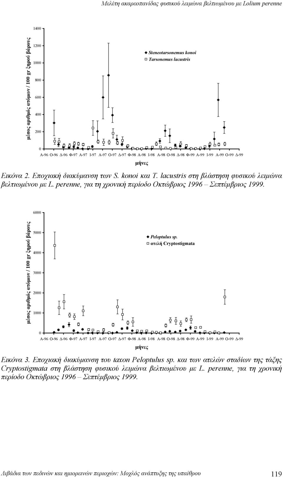 perenne, για τη χρονική περίοδο Οκτώβριος 1996 Σεπτέμβριος 1999. 6000 μέσος αριθμός ατόμων / 100 gr ξηρού βάρους 5000 4000 3000 2000 1000 Peloptulus sp.