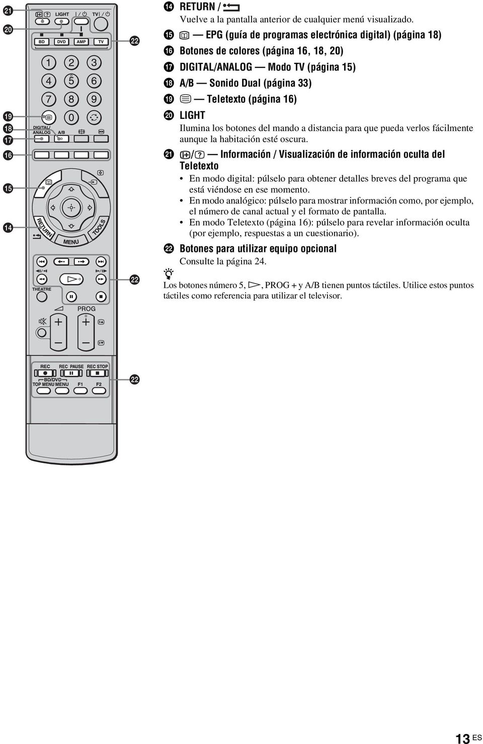 LIGHT Ilumina los botones del mando a distancia para que pueda verlos fácilmente aunque la habitación esté oscura.