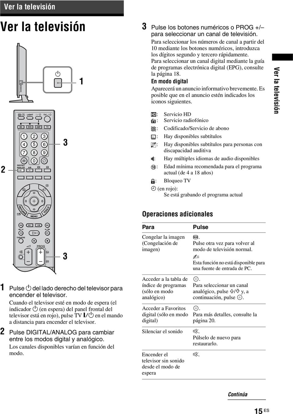 Para seleccionar un canal digital mediante la guía de programas electrónica digital (EPG), consulte la página 18. En modo digital Aparecerá un anuncio informativo brevemente.