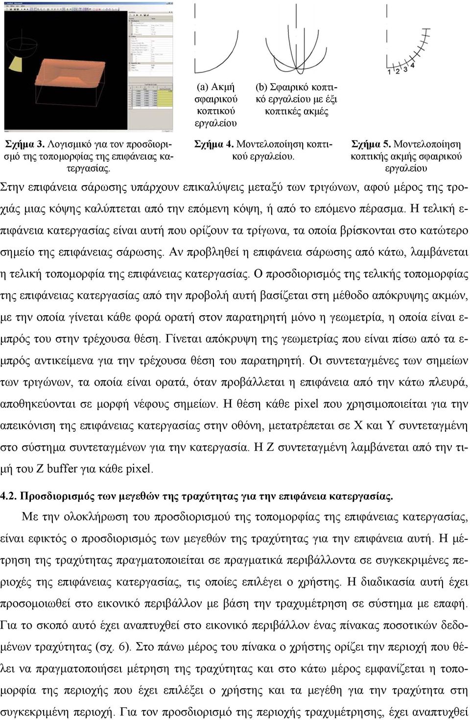 Μοντελοποίηση κοπτικής ακμής σφαιρικού εργαλείου Στην επιφάνεια σάρωσης υπάρχουν επικαλύψεις μεταξύ των τριγώνων, αφού μέρος της τροχιάς μιας κόψης καλύπτεται από την επόμενη κόψη, ή από το επόμενο