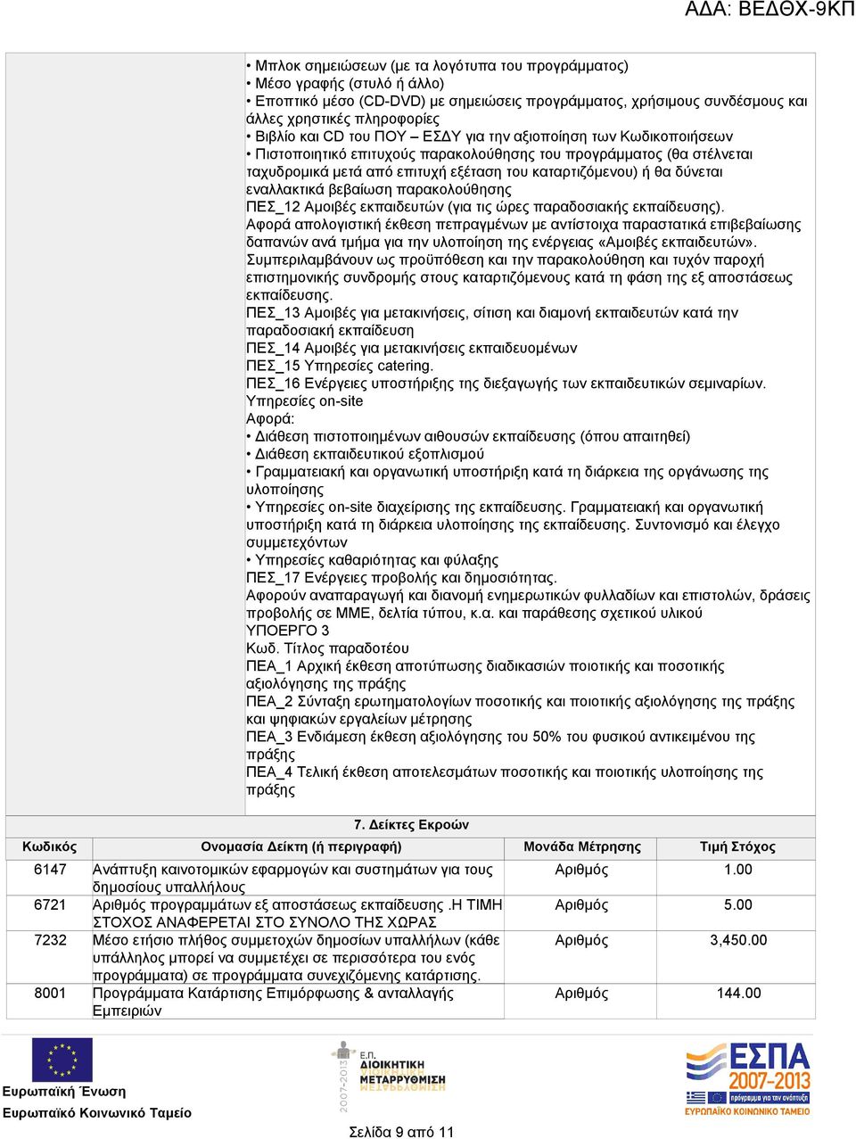 προγράμματος (θα στέλνεται ταχυδρομικά μετά από επιτυχή εξέταση του καταρτιζόμενου) ή θα δύνεται εναλλακτικά βεβαίωση παρακολούθησης ΠΕΣ_12 Αμοιβές εκπαιδευτών (για τις ώρες παραδοσιακής εκπαίδευσης).
