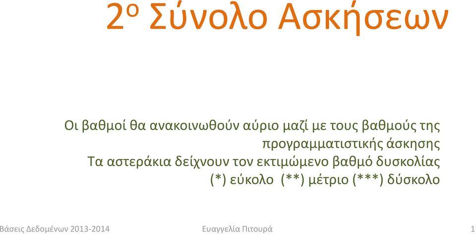 δείχνουν τον εκτιμώμενο βαθμό δυσκολίας (*) εύκολο (**)